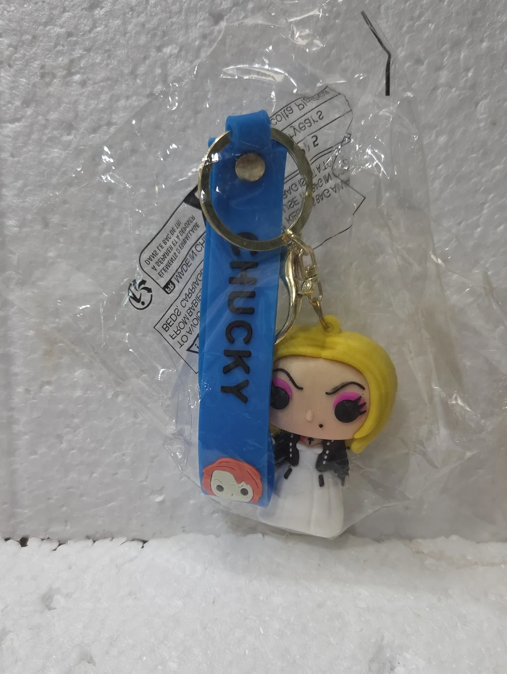 CHucky Blue Silicone Strap Keychain with Blonde Character Charm